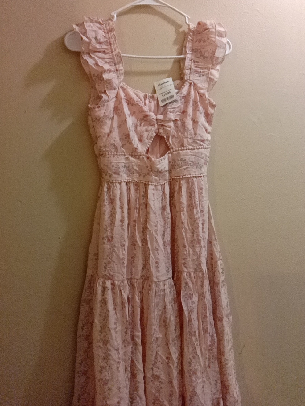 Kids Pink Floral Lace Ruffled Dress